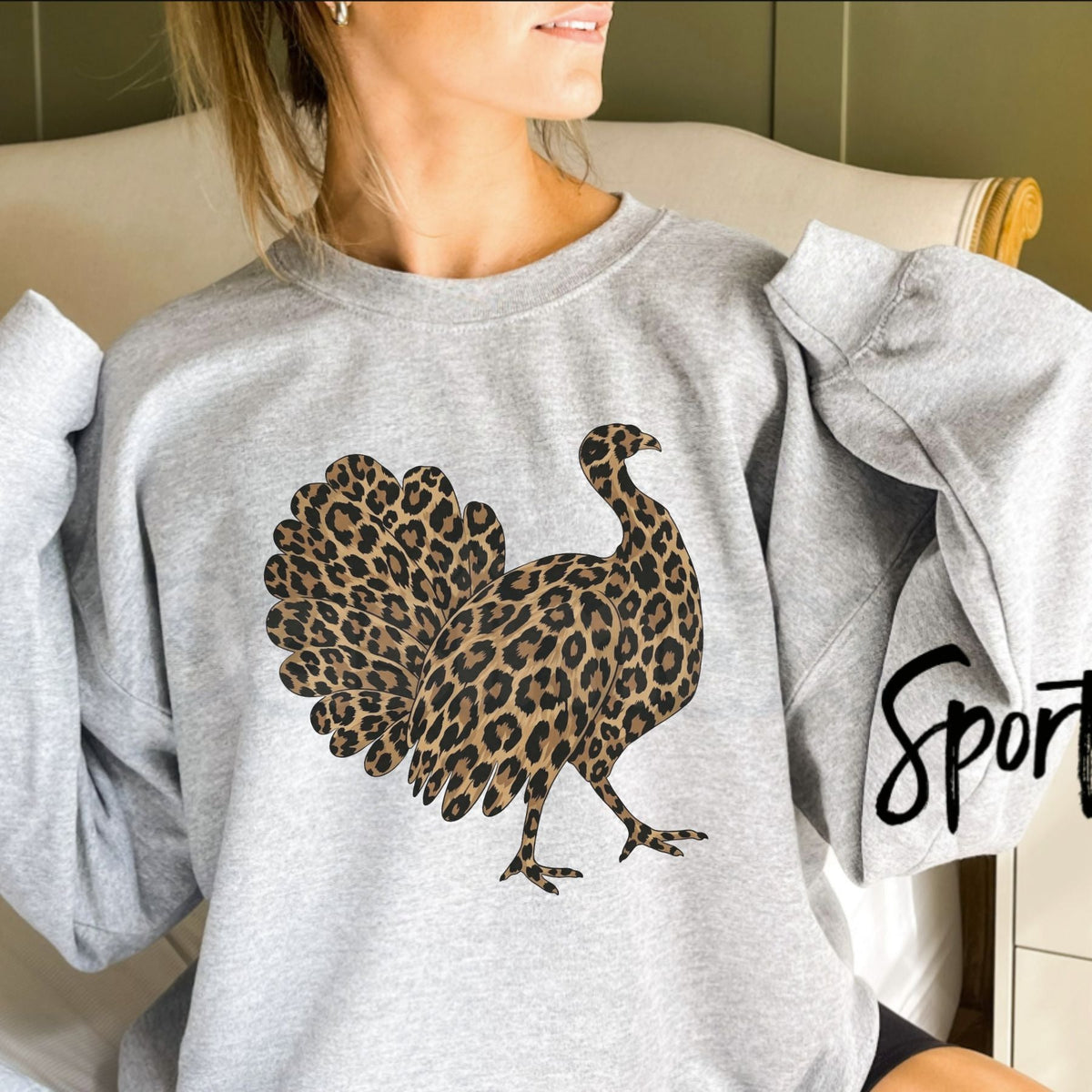 Leopard Turkey Graphic Sweatshirt | Chic Thanksgiving Holiday Crewneck ...