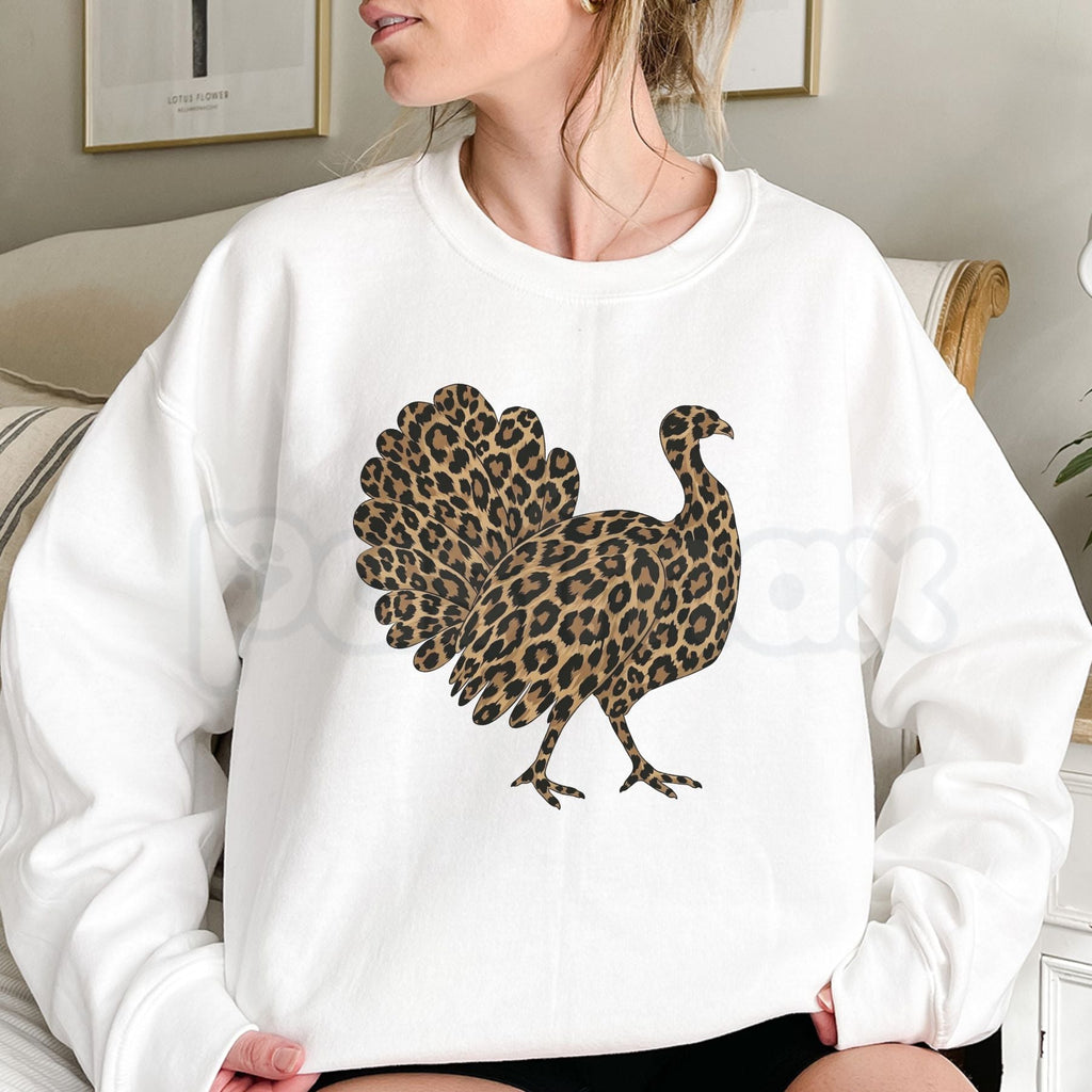 Leopard Turkey Graphic Sweatshirt | Chic Thanksgiving Holiday Crewneck ...